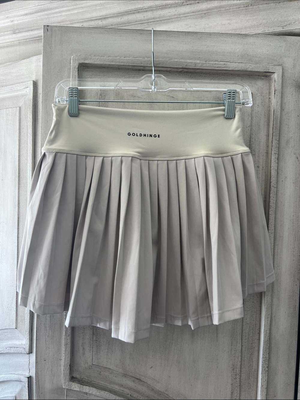 High-Waist Pleated Skater Skirt in Light Taupe - Picture 2 of 2